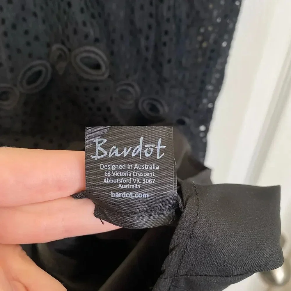 BARDOT Ariana Black Eyelet Crochet Lace Midi Dress Size 4 LBD Cocktail Party - Picture 6 of 9